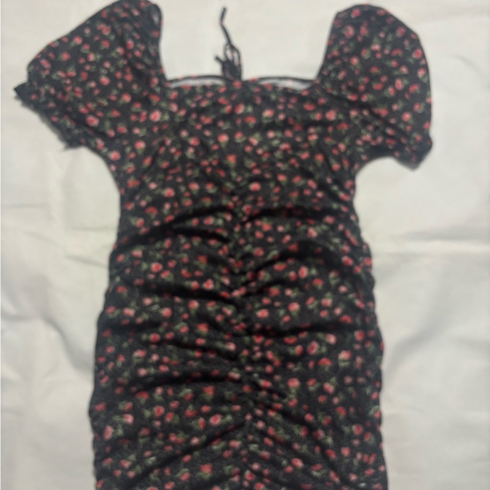SHEIN Black Red Puff Sleeve Bodycon Mini Dress